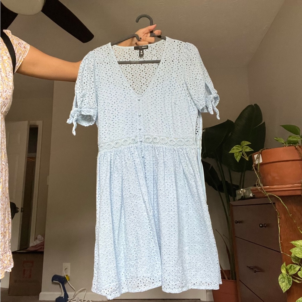 Aqua Light Blue Eyelet Midi Dress - Picture 15 of 16